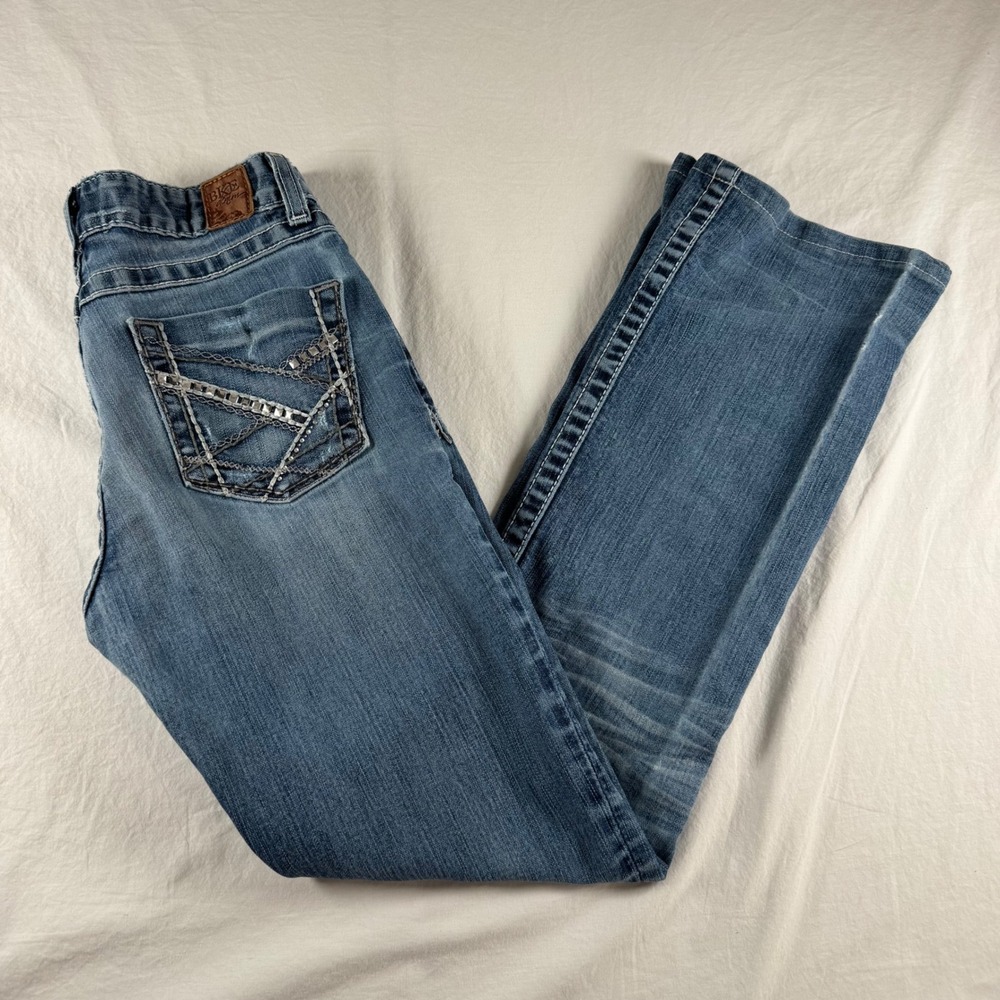 BKE Women's Size 26x13 1/2 Blue Sabrina Mid Rise Bootcut Distressed Jeans